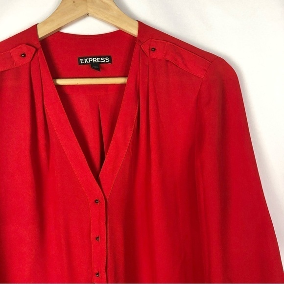 Express Red Henley 3/4 Long Sleeve Blouse S - Picture 3 of 4